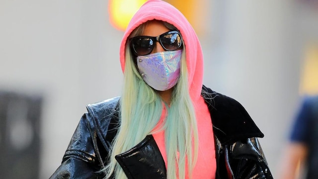 EXCLUSIVE Lady Gaga Rocks an Edgy but Casual Pink and Black Outfit