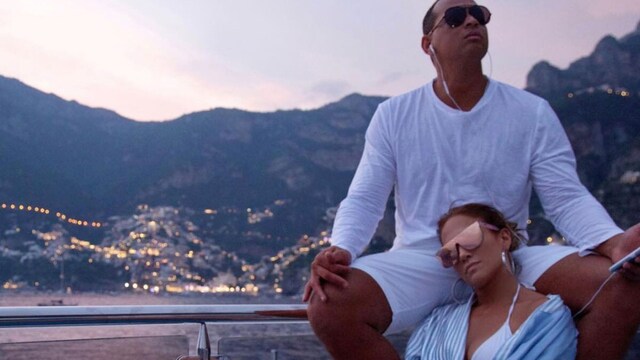 Jennifer Lopez and Alex Rodriguez celebrate