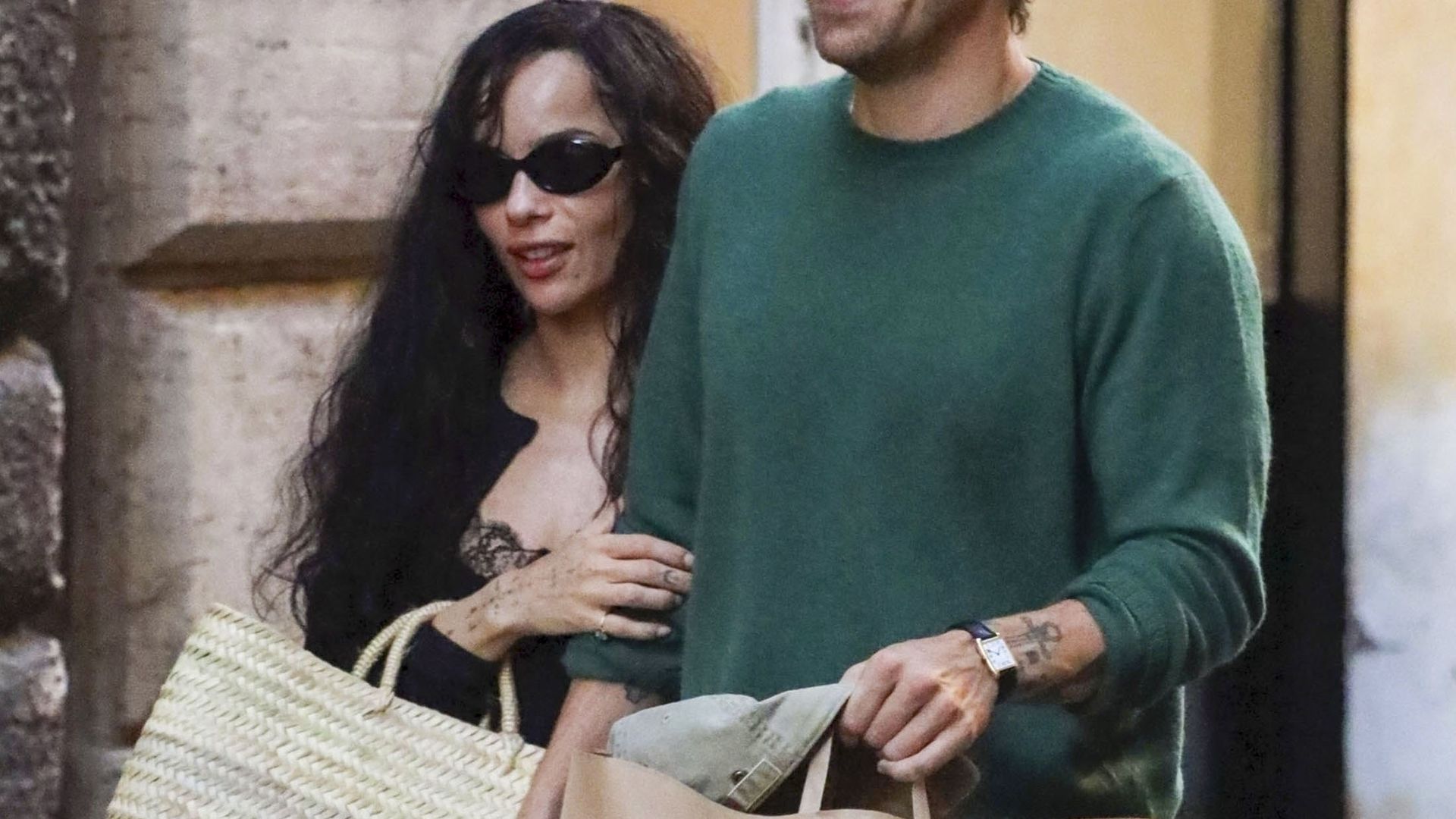 Harry Styles is all smiles with girlfriend Zoe Kravitz on his arm spotted out on an evening stroll through the streets of Rome, Italy.
