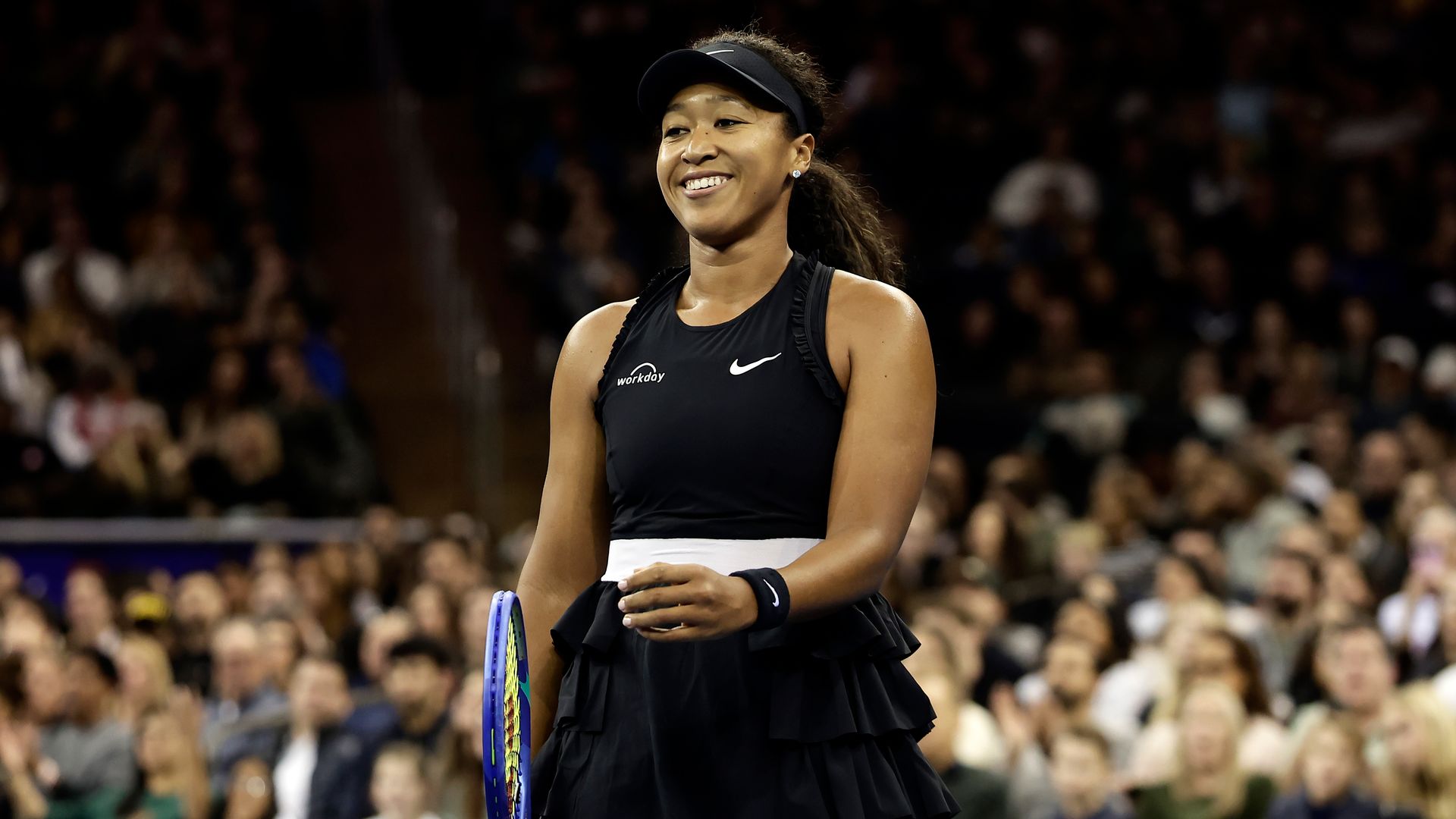 Naomi Osaka of Japan reacts against Aryna Sabalenka.
