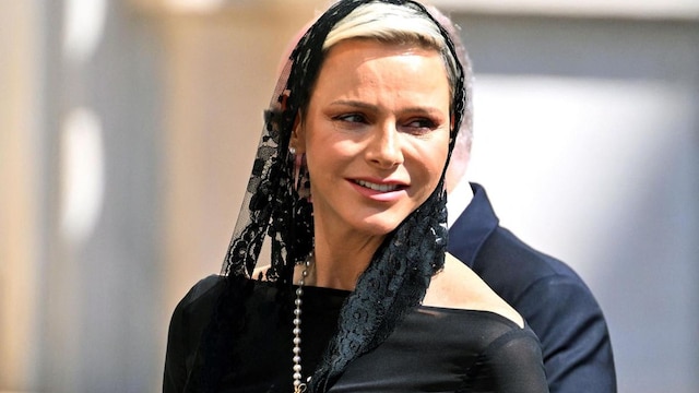 Princess Charlene wears black to meet with the Pope