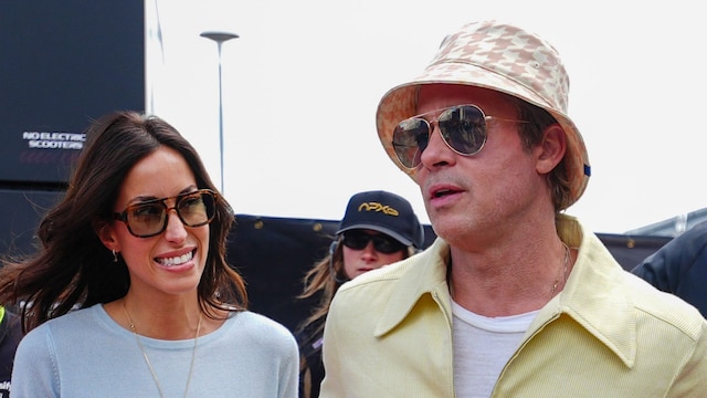 Brad Pitt arrives at the British Grand Prix Formula One at Silverstone with his girlfriend Ines De Ramon. 