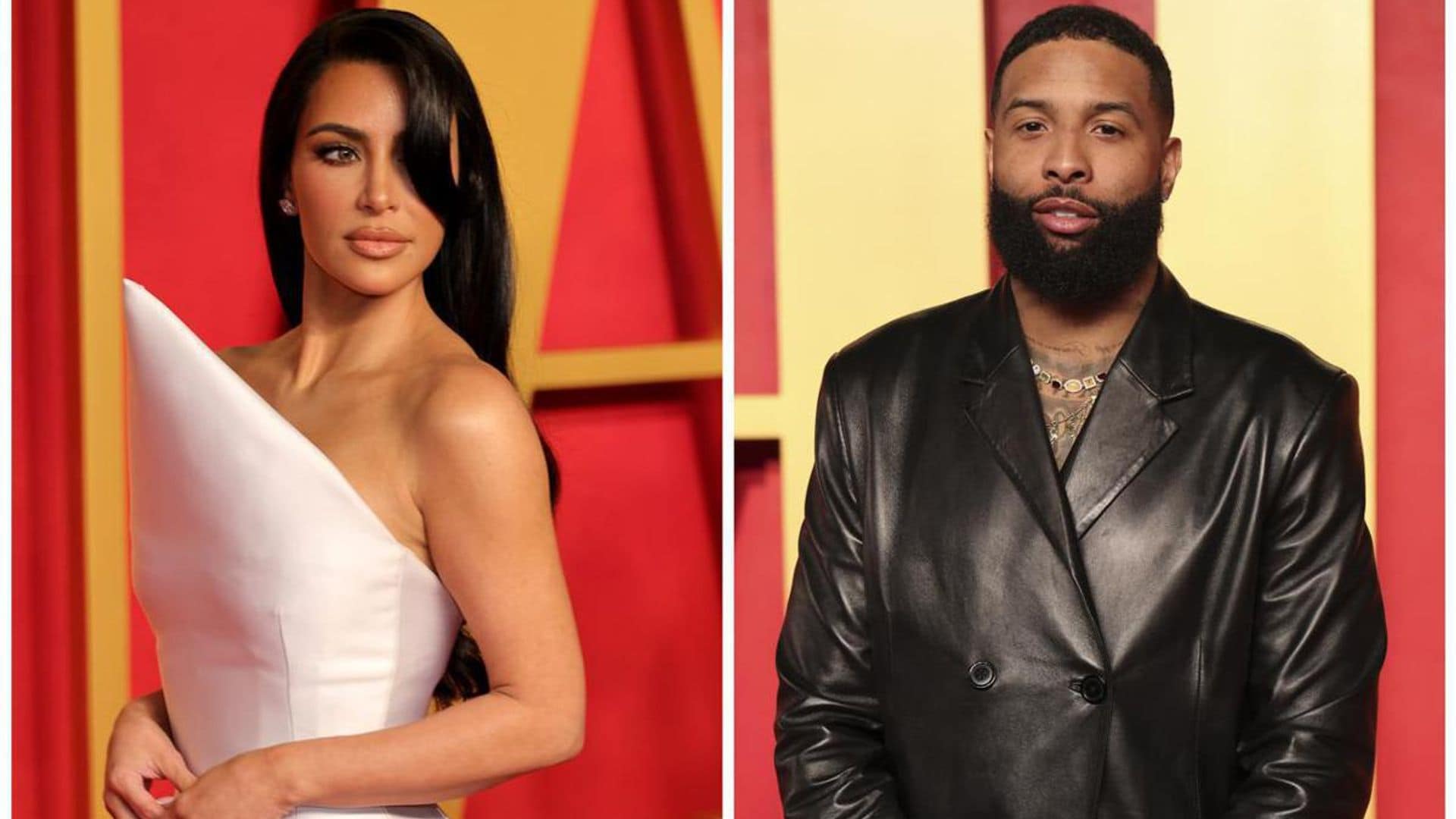Kim Kardashian holds Odell Beckham Jr.’s face as he wraps his arms around her waist