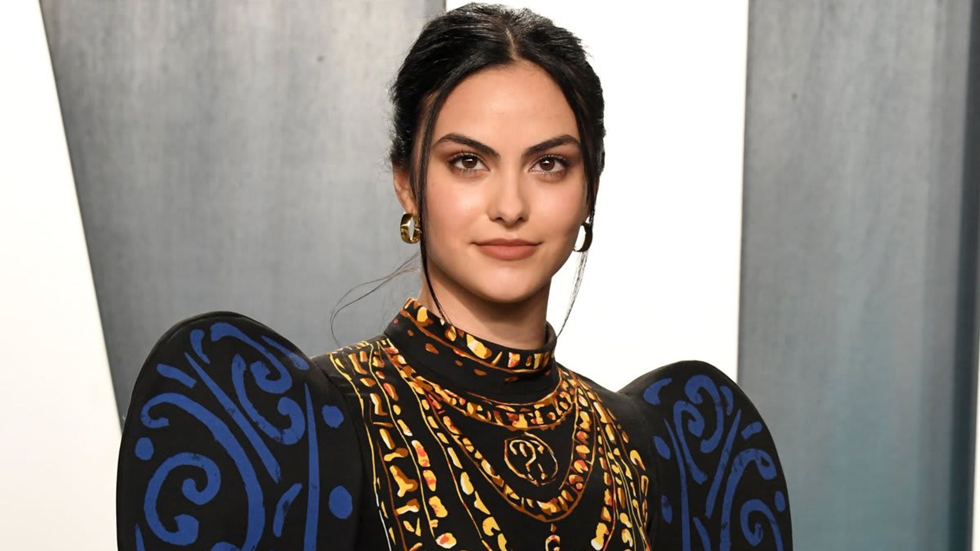 camila mendes blue dress Camila Mendes Matches Blue Contacts with a Plunging Dress