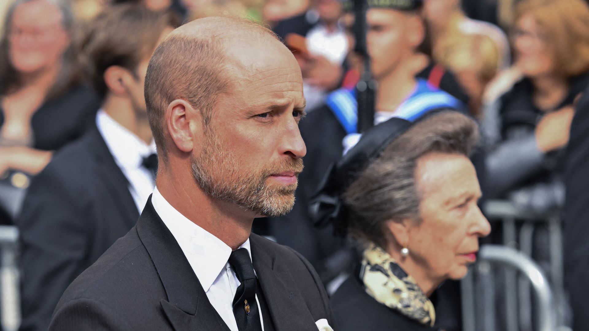 Britain's Prince William, Prince of Wales and Britain's Princess Anne walk during the procession in which the coffin of Norway's late King Harald V is carried from the Royal Palace to the Cathedral in Oslo, Norway, on September 9, 2026. Harald, who died on August 28, 2026 at the age of 89, will be laid to rest in the crypt of the royal mausoleum of Akershus Castle, a medieval fortress overlooking Oslo Fjord, after a service at the Oslo Cathedral. (Photo by NICOLAS TUCAT / AFP via Getty Images) 