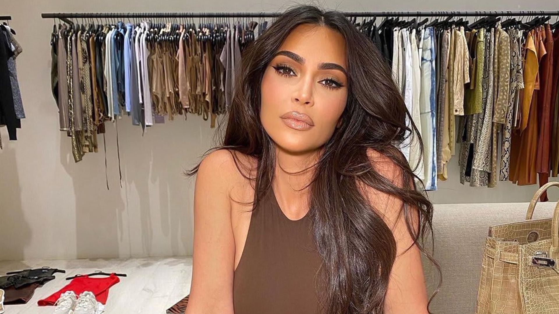 Kim Kardashian showed off her hourglass figure while modeling SKIMS