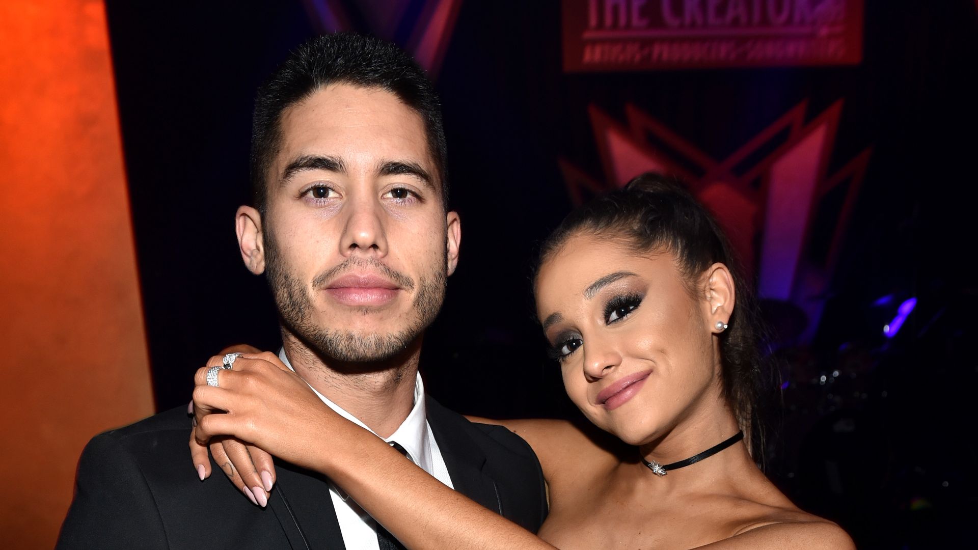 LOS ANGELES, CA - FEBRUARY 13: (Exclusive coverage) Ricky Alvarez (L) and recording artist Ariana Grande attend The Creators Party, Presented by Spotify, Cicada, Los Angeles at Cicada on February 13, 2016 in Los Angeles, California. (Photo by John Shearer/Getty Images for Kitty Purry, Inc.)