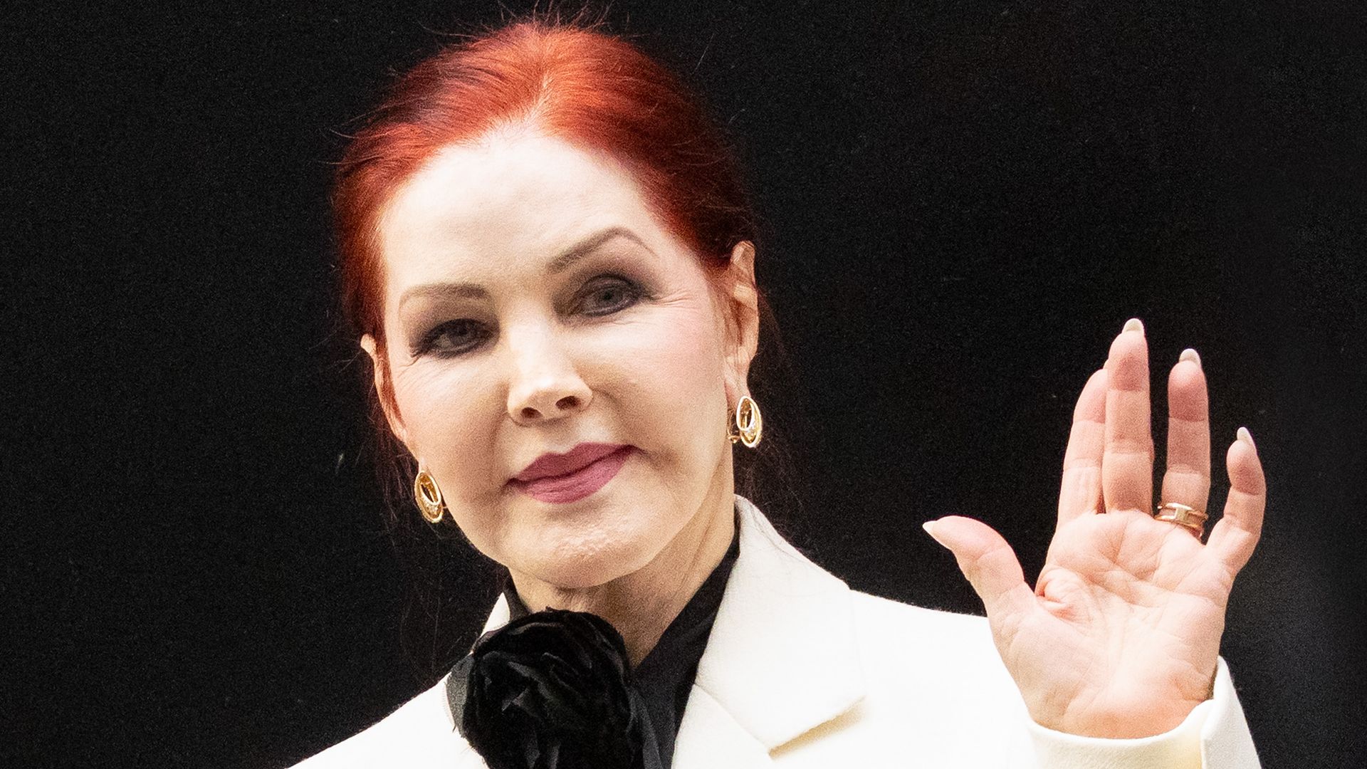 NEW YORK, NY - SEPTEMBER 23: Priscilla Presley is seen arriving at "The Late Show With Stephen Colbert" on September 23, 2025 in New York City. (Photo by BG048/Bauer-Griffin/GC Images)
