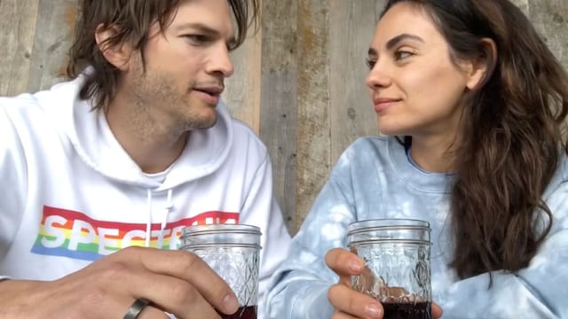 Mila Kunis and Ashton Kutcher quarantine wine