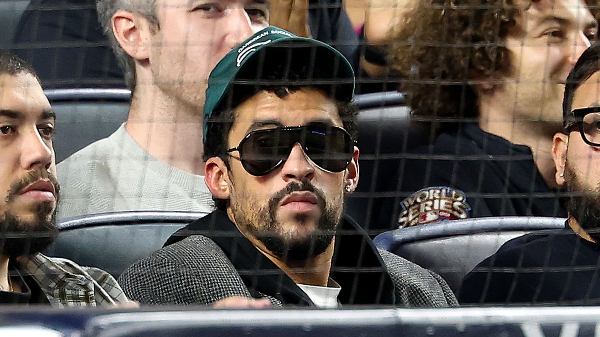Bad Bunny attends the game between the New York Yankees and the Toronto Blue Jays in game three of the American League Division Series at Yankee Stadium on October 07, 2025 in the Bronx borough of New York City.