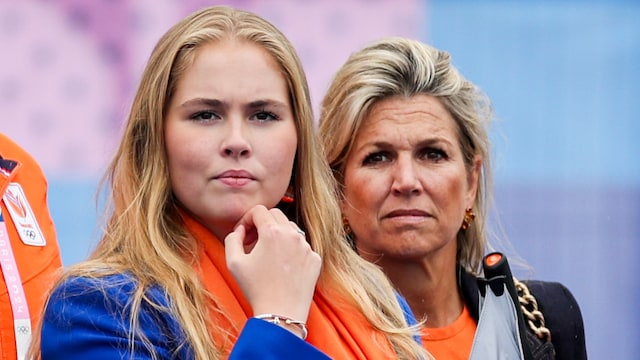 King Willem Alexander of the Netherlands and Queen Maxima of the Netherlands and Princess Amalia of the Netherlands during the Women's Cycling Road Individual Time Trial on Day 1 of the Olympic Games Paris 2024 at Pont Alexandre III on July 27, 2024 in Paris, France. (Photo by Henk Jan Dijks/Marcel ter Bals/DeFodi Images/DeFodi via Getty Images)