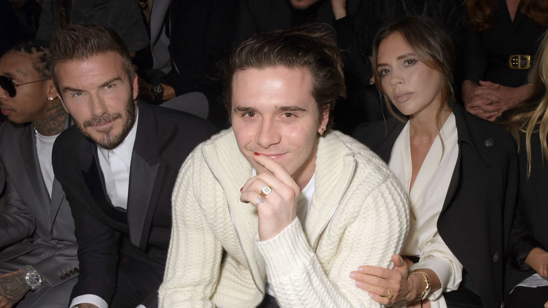 David Beckham, Brooklyn Beckham, Victoria Beckham and Kate Moss attend the Dior Homme Menswear Fall/Winter 2020-2021 show