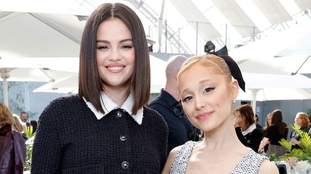 Selena Gomez, wearing CHANEL, and Ariana Grande, wearing CHANEL, attend the Academy Women's Luncheon presented by CHANEL at the Academy Museum Of Motion Pictures on December 10, 2024 in Los Angeles, California. (Photo by Stefanie Keenan/WireImage)