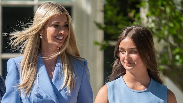 Ivanka & Arabella Trump twin in blue as they celebrate the Eagles' win in the White House