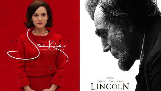 The posters for the movies 'Jackie' and 'Lincoln'