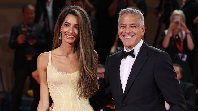 Amal Clooney shows off her summer style in cherry dress for date night with George