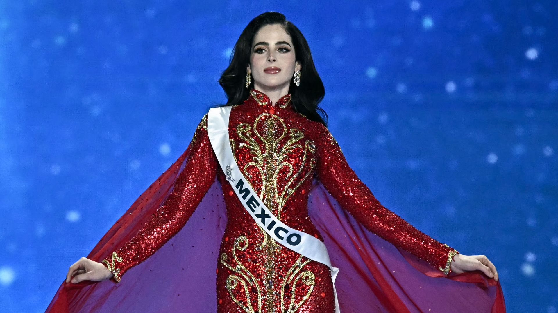 Miss Mexico Fatima Bosch takes part in the final competition of the 2025 Miss Universe pageant in Nonthaburi, north of Bangkok, on November 21, 2025. (Photo by Lillian SUWANRUMPHA / AFP) (Photo by LILLIAN SUWANRUMPHA/AFP via Getty Images)