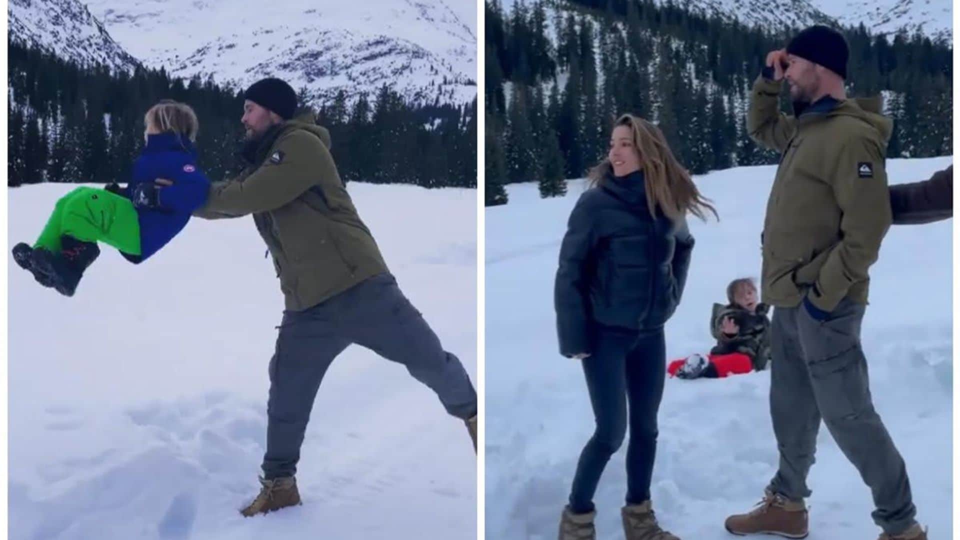 Watch Chris Hemsworth dunk Elsa Pataky in the snow