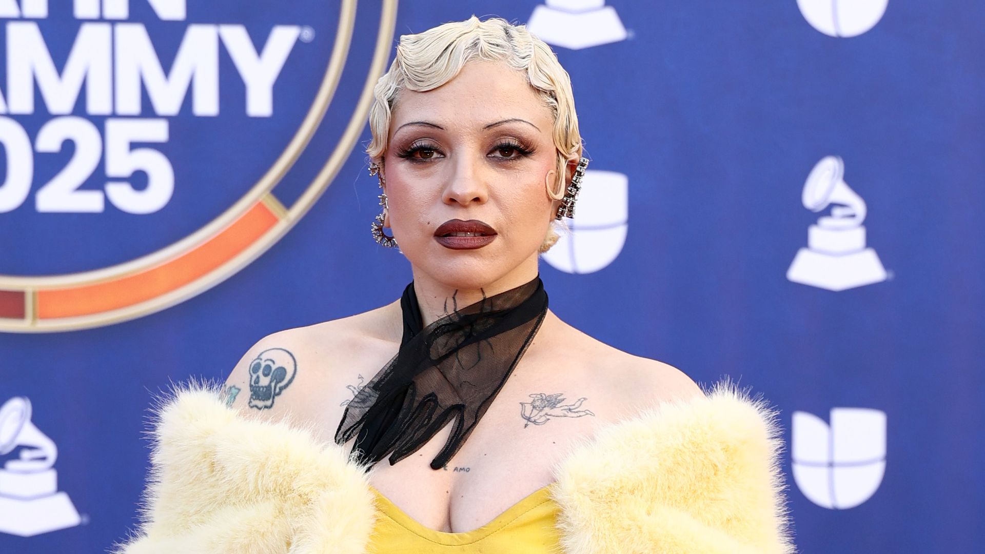 LAS VEGAS, NEVADA - NOVEMBER 13: EDITORIAL USE ONLY. Mon Laferte attends The 26th Annual Latin GRAMMY Awards at MGM Grand Garden Arena on November 13, 2025 in Las Vegas, Nevada. (Photo by Arturo Holmes/Getty Images)
