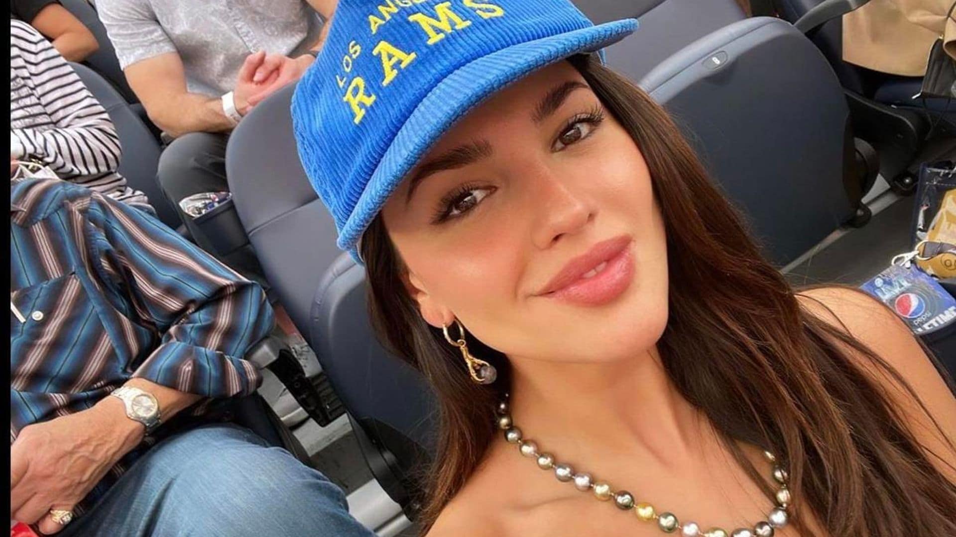 Eiza González celebrates Rams’ Super Bowl victory holding the Lombardi trophy