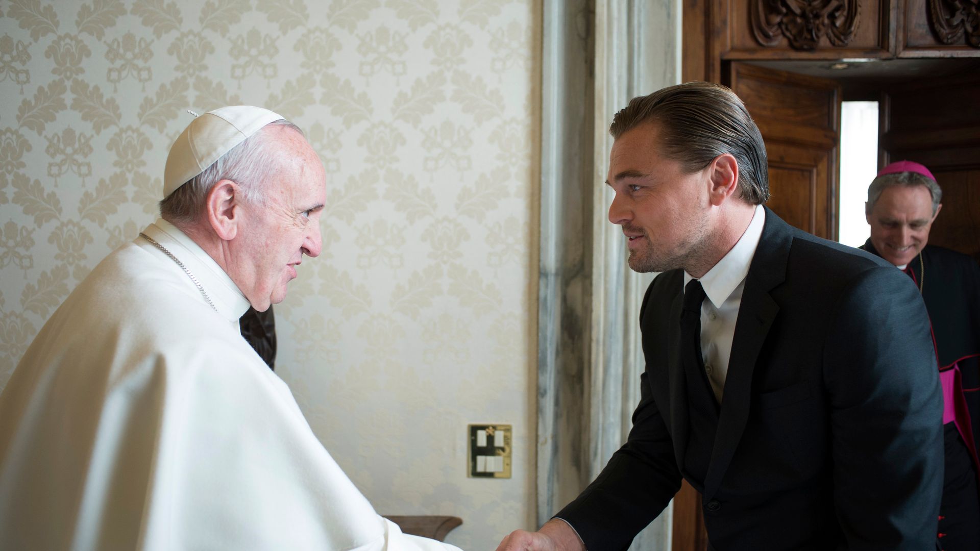 Leonardo DiCaprio discusses climate change with Pope Francis