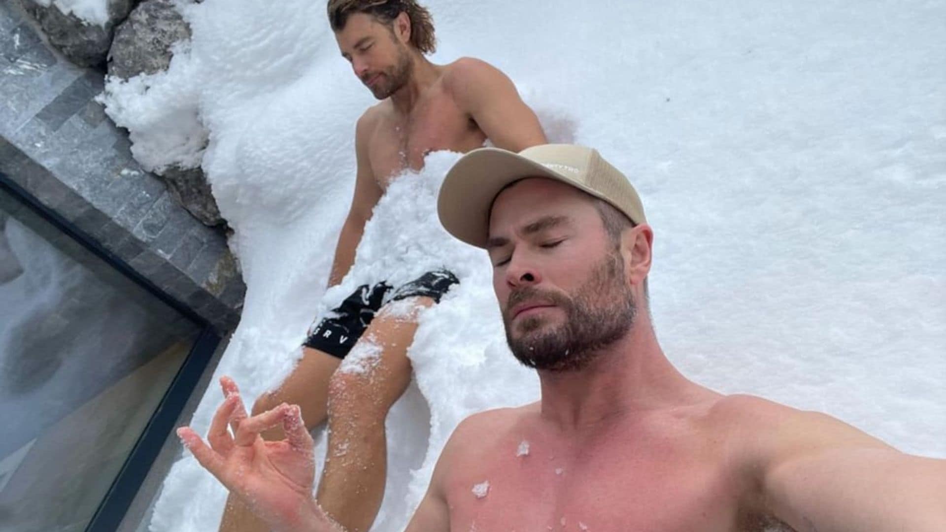 Chris Hemsworth ditches ice baths for a shirtless ‘snow bath’ to soothe his muscles