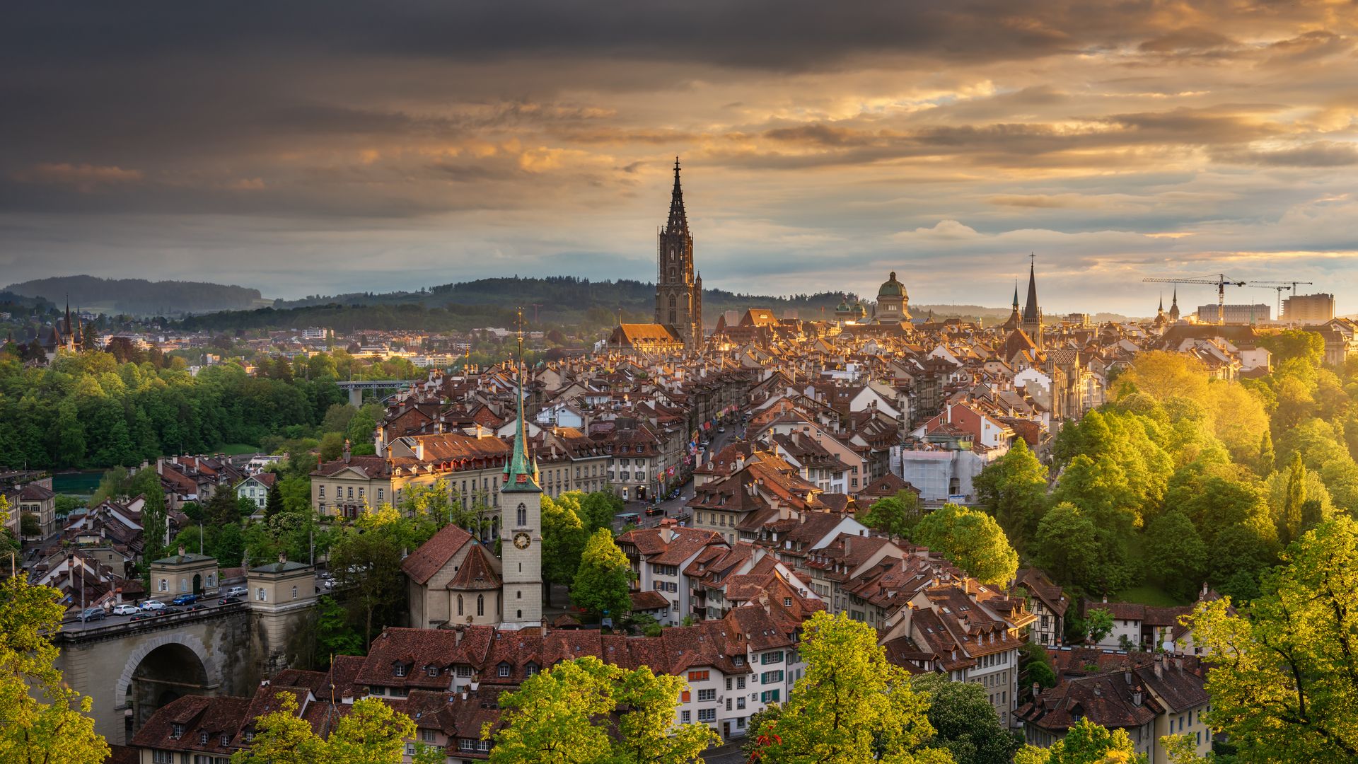 Cityscape With Golden Light Sunset in Bern, Capital of Switzerland.