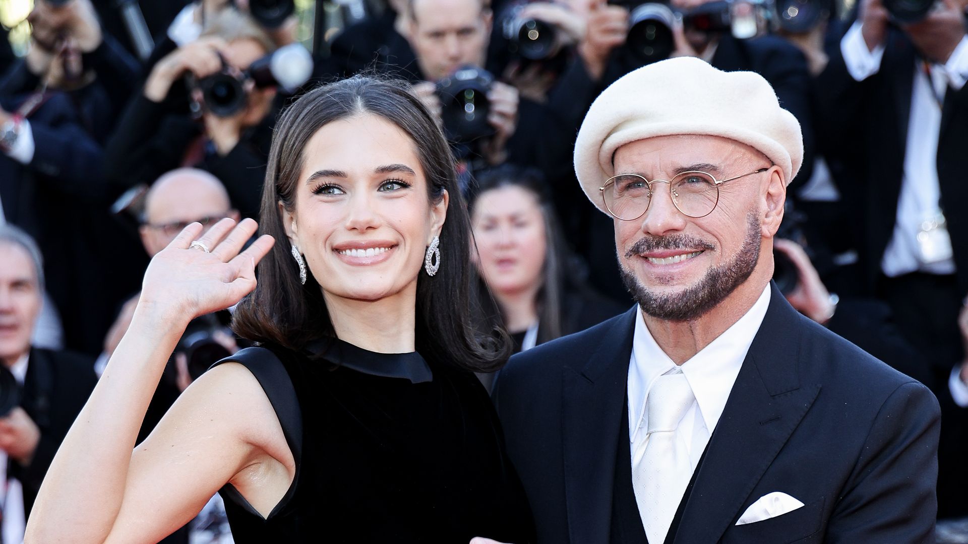 Ella Bleu Travolta and John Travolta at the "Karma" screening in the Cannes Film Festival