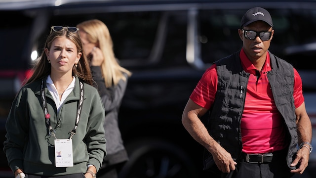 Kai Trump and Tiger Woods arriving at the 2025 Genesis Invitational, hosted earlier this year