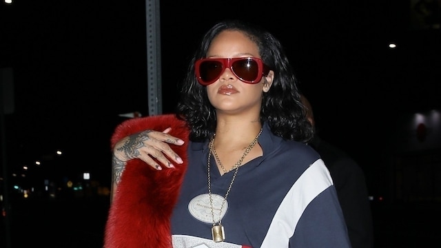 Photo Â© 2024 Backgrid/The Grosby Group
EXCLUSIVE 
West Hollywood, November 13, 2024
Rihanna turned heads at The Nice Guy in West Hollywood, rocking a skin-baring dress that highlighted her curves, paired with a Martine-Rose shirt featuring her son's name "Riot". The singer turned businesswoman effortlessly blended sultry style with a personal touch -- proving once again she's the ultimate fashion risk-taker.
