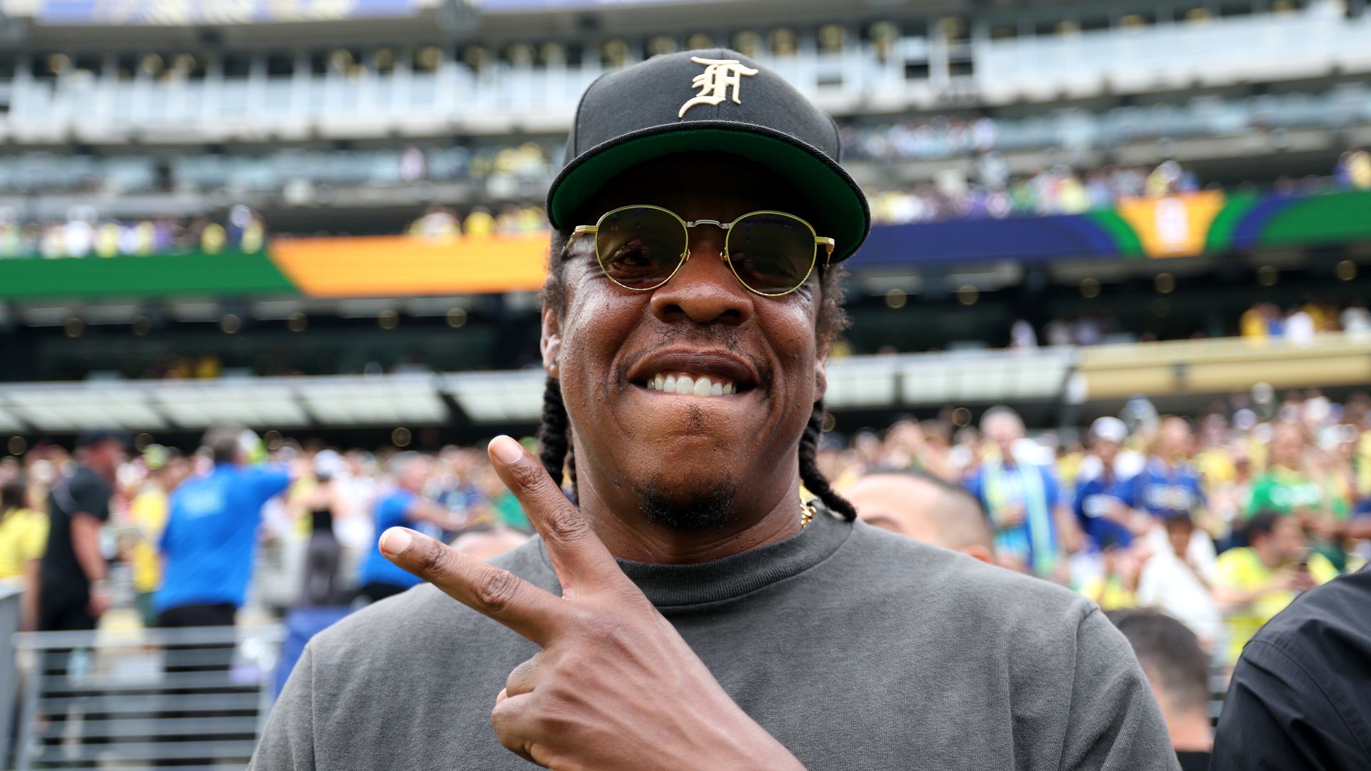 Jay-Z attends the FIFA World Cup 2026 Round of 16 match between Brazil and Norway at New York New Jersey Stadium on July 05, 2026 in East Rutherford, New Jersey. (Photo by Steph Chambers - FIFA/FIFA via Getty Images)