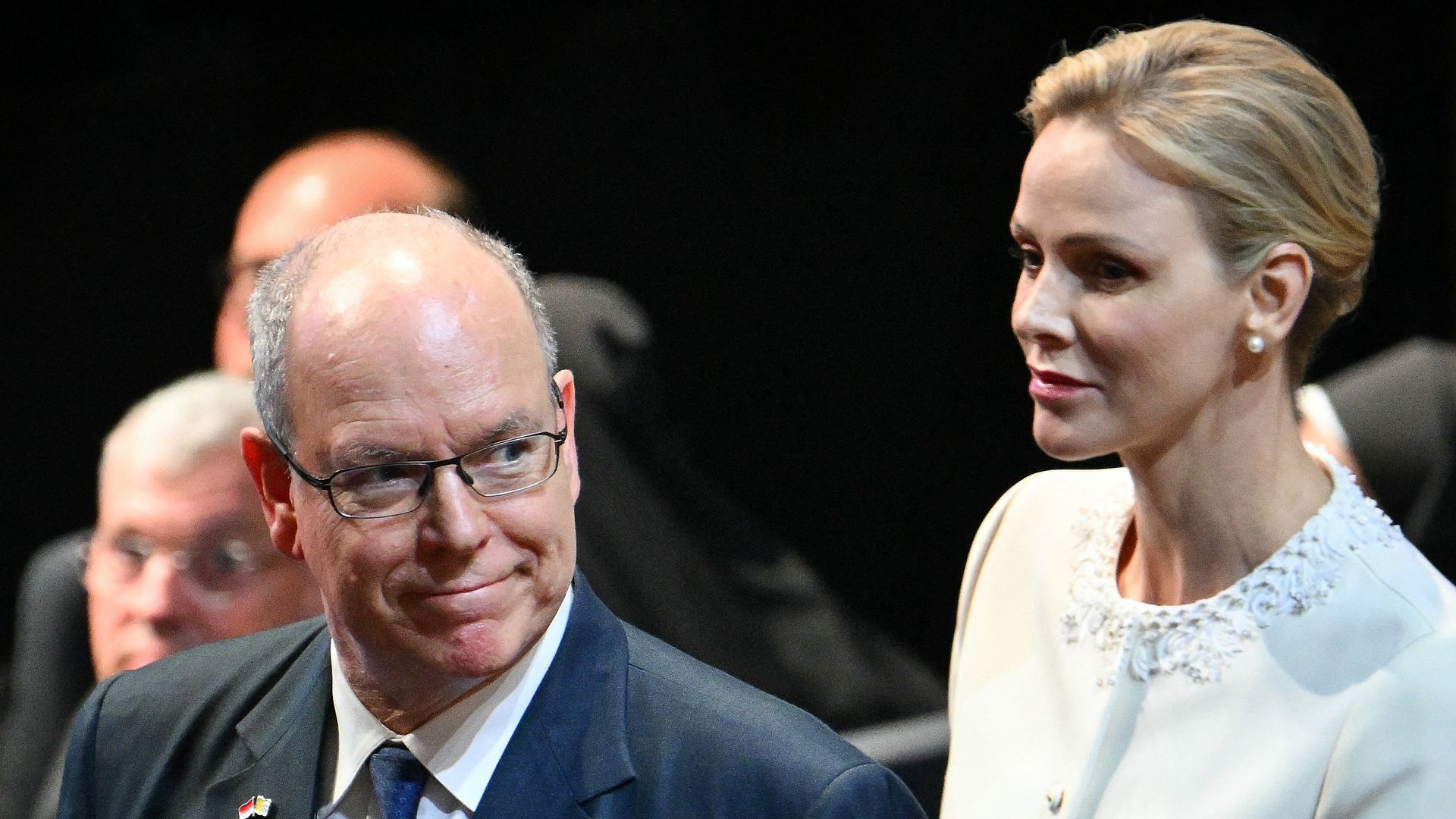 Prince Albert II of Monaco (L) and Princess Charlene of Monaco (R) arrive to attend a meeting called "At the Roots of Europe: For Peace and Unity" in 2026