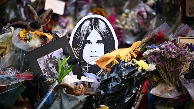 Tributes are left prior Ozzy Osbourne's funeral cortege is set to travel through his home city of Birmingham on July 30, 2025 in Birmingham, England. 