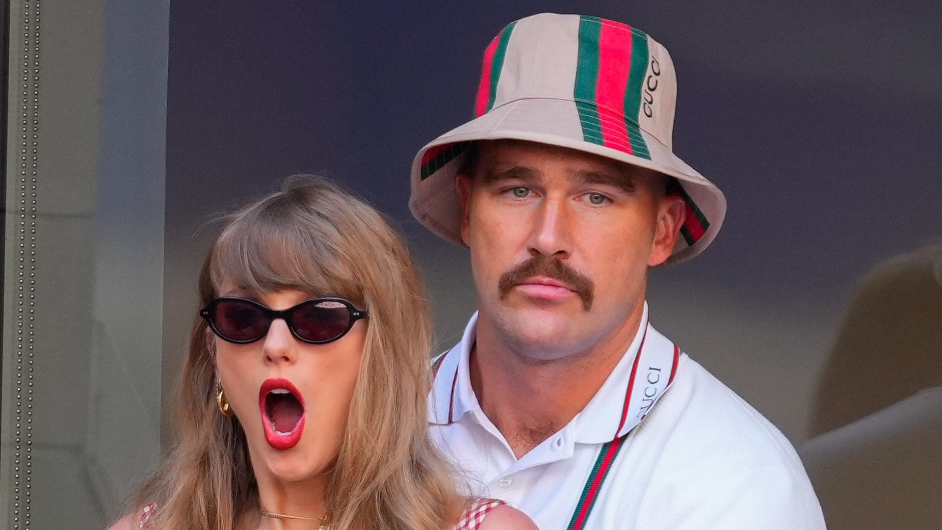 NEW YORK, NEW YORK - SEPTEMBER 08: Taylor Swift and Travis Kelce are seen at the Men's Final between Fritz and Sinner at the 2024 US Open Tennis Championships on September 08, 2024 in New York City.  (Photo by Gotham/GC Images)