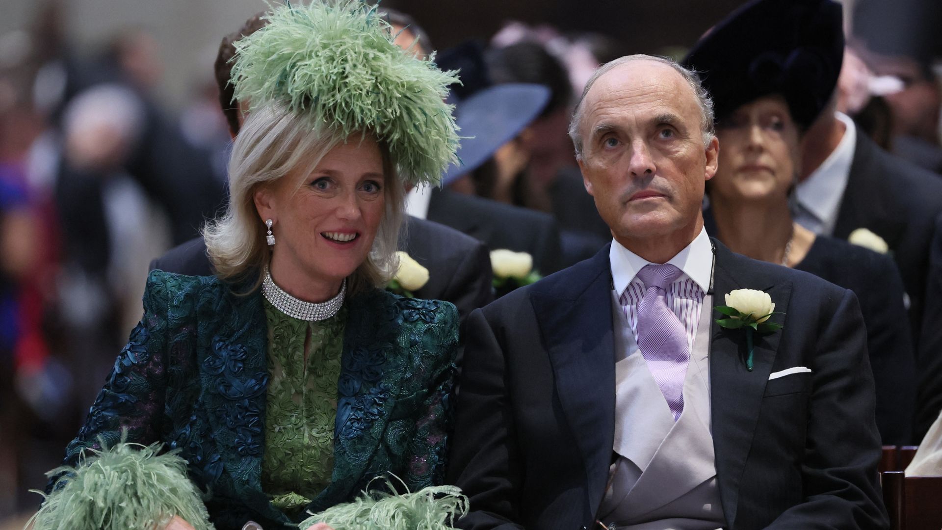 Princess Astrid and Prince Lorenz of Belgium attend the wedding ceremony of Princess Maria-Laura of Belgium and William Isvy, at Saint Michael and Saint Gudula Cathedral in Brussels on September 10, 2022.