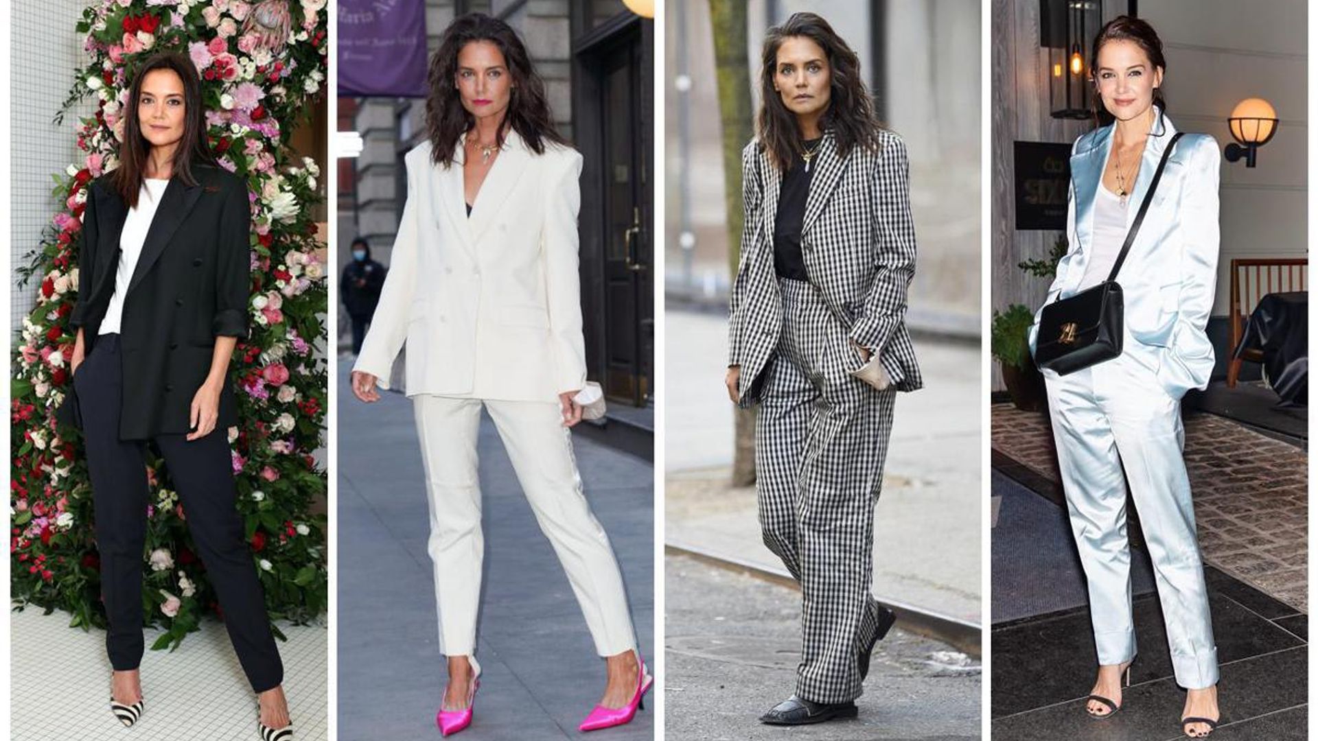 Get power suit inspiration from Katie Holmes who has master the look