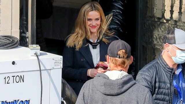 Jennifer Aniston and Reese Witherspoon on the set of 'The Morning Show'