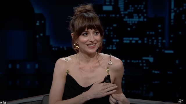 Dakota Johnson narrowly avoids wardrobe malfunction on National TV