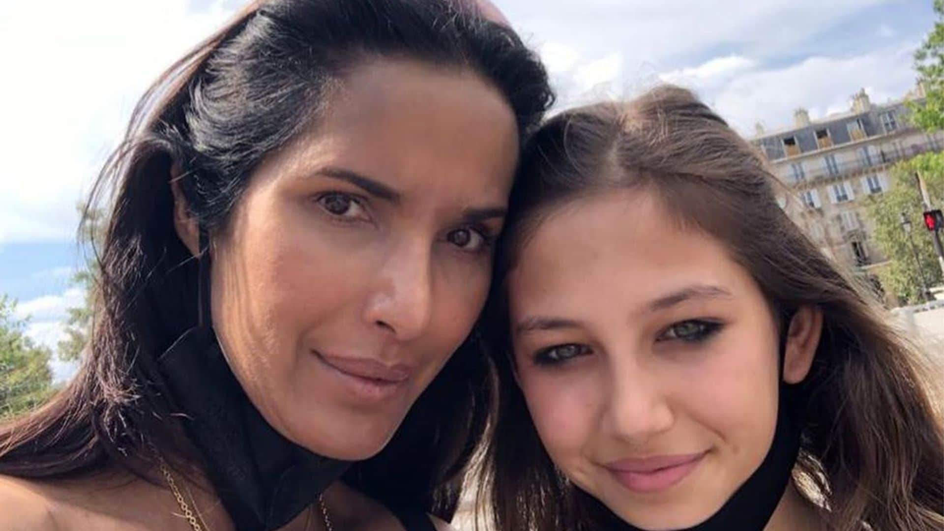 Padma Lakshmi and daughter Krishna Thea pose on Paris vacation
