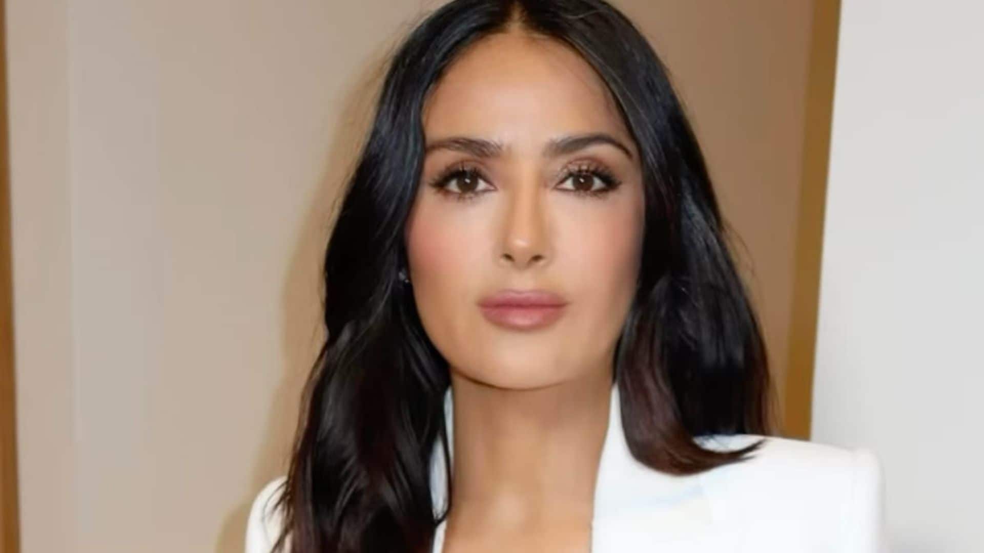 Salma Hayek wore the perfect white suit for her latest business outing