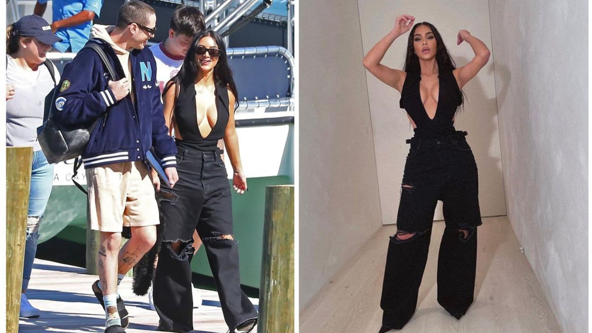 Kim Kardashian models the same outfit she wore during her first romantic vacation with Pete Davidson
