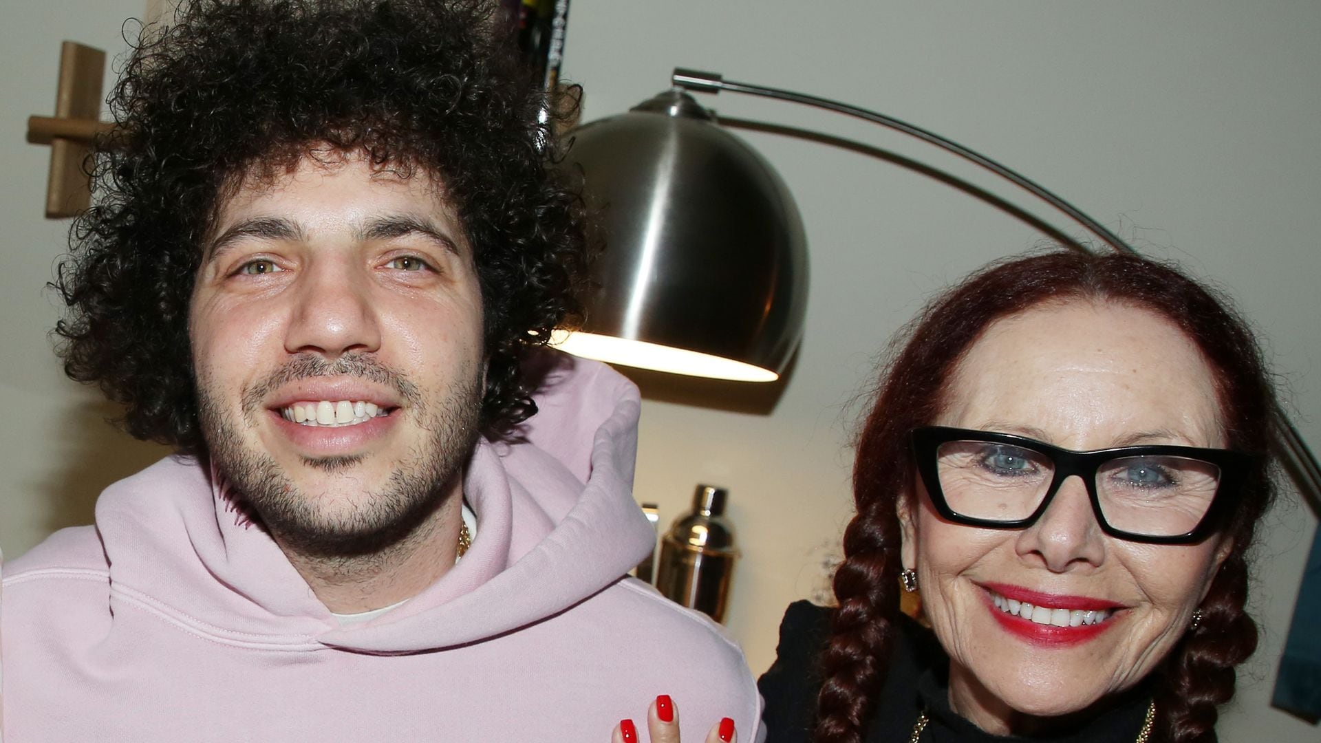NEW YORK, NEW YORK - APRIL 19: Benny Blanco and mom Sandra Beth Levin pose backstage at the new play "The Picture of Dorian Gray" on Broadway at The Music Box Theatre on April 19, 2025 in New York City. (Photo by Bruce Glikas/WireImage)