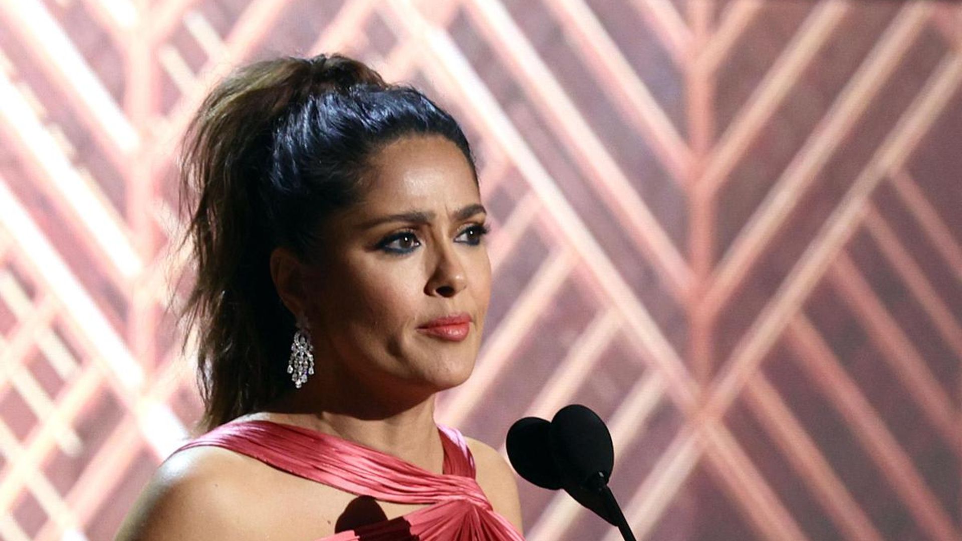 Salma Hayek had a nerve-wracking moment when presenting a SAG Award to Michael Keaton
