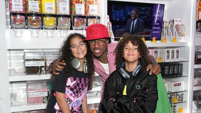 Moroccan Cannon, Nick Cannon and Monroe Cannon attend the Natti Natasha & Nick Cannon host Sugar Factory in Times Square on August 11, 2023 in New York