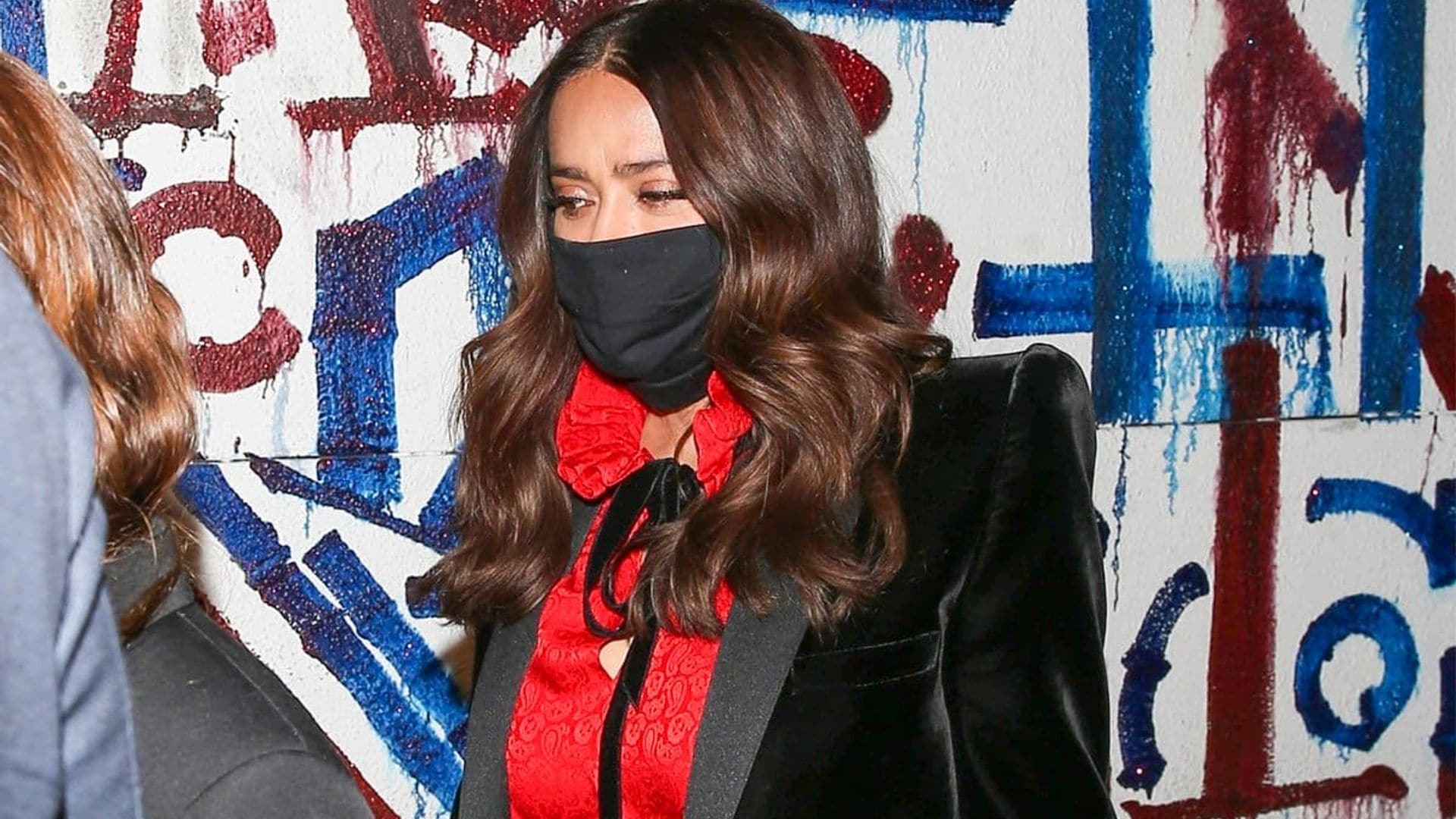Salma Hayek stuns in velvet as she leaves dinner with daughter Valentina after Golden Globes
