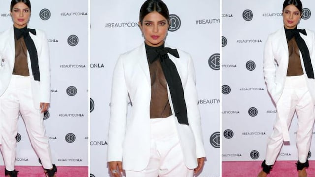 Priyanka Chopra impacted with her power suit and transparent blouse in Los Angeles