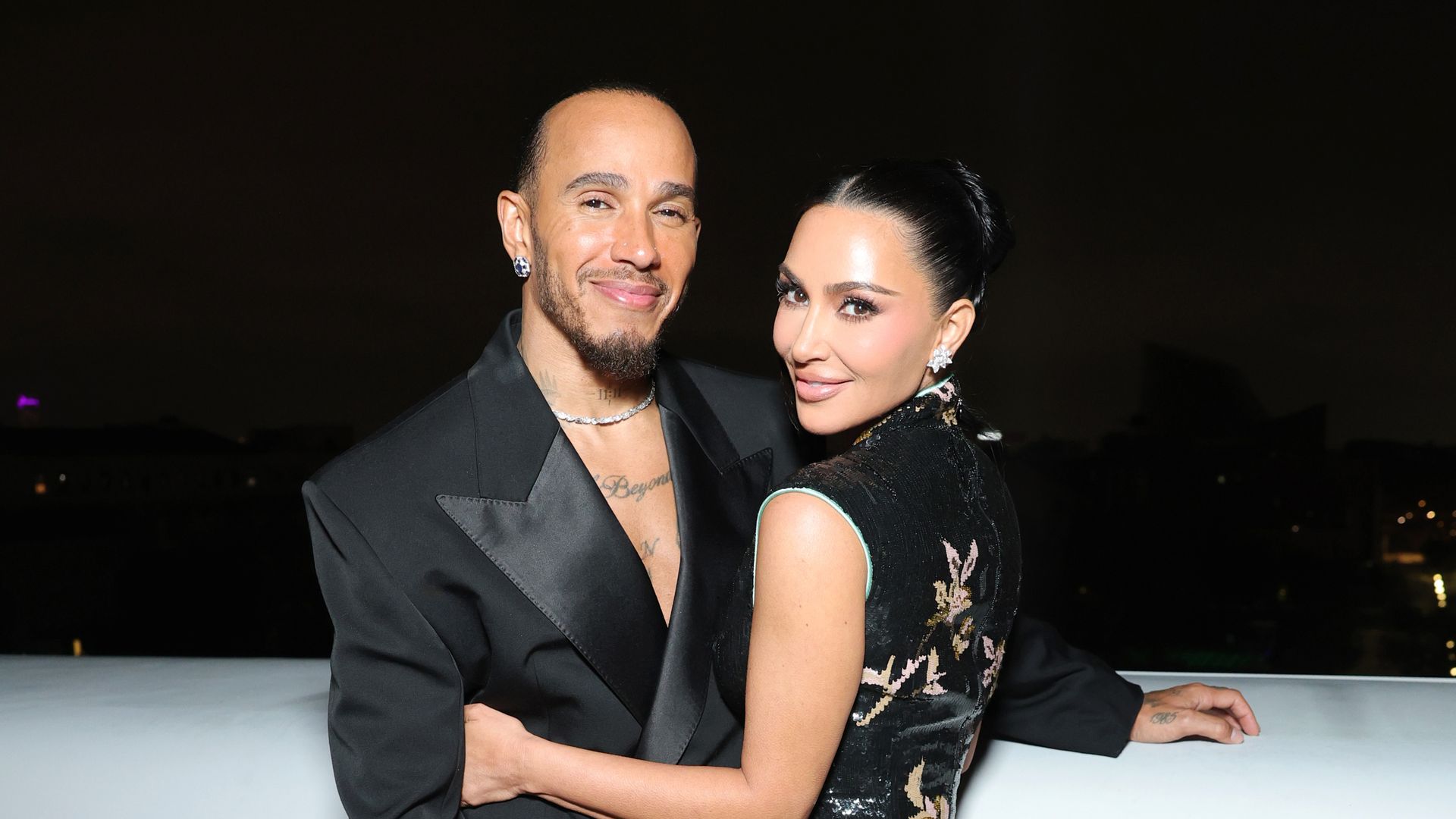 LOS ANGELES, CALIFORNIA - SEPTEMBER 19: (L-R) Lewis Hamilton and Kim Kardashian attend the Lucas Museum of Narrative Art Opening Night
