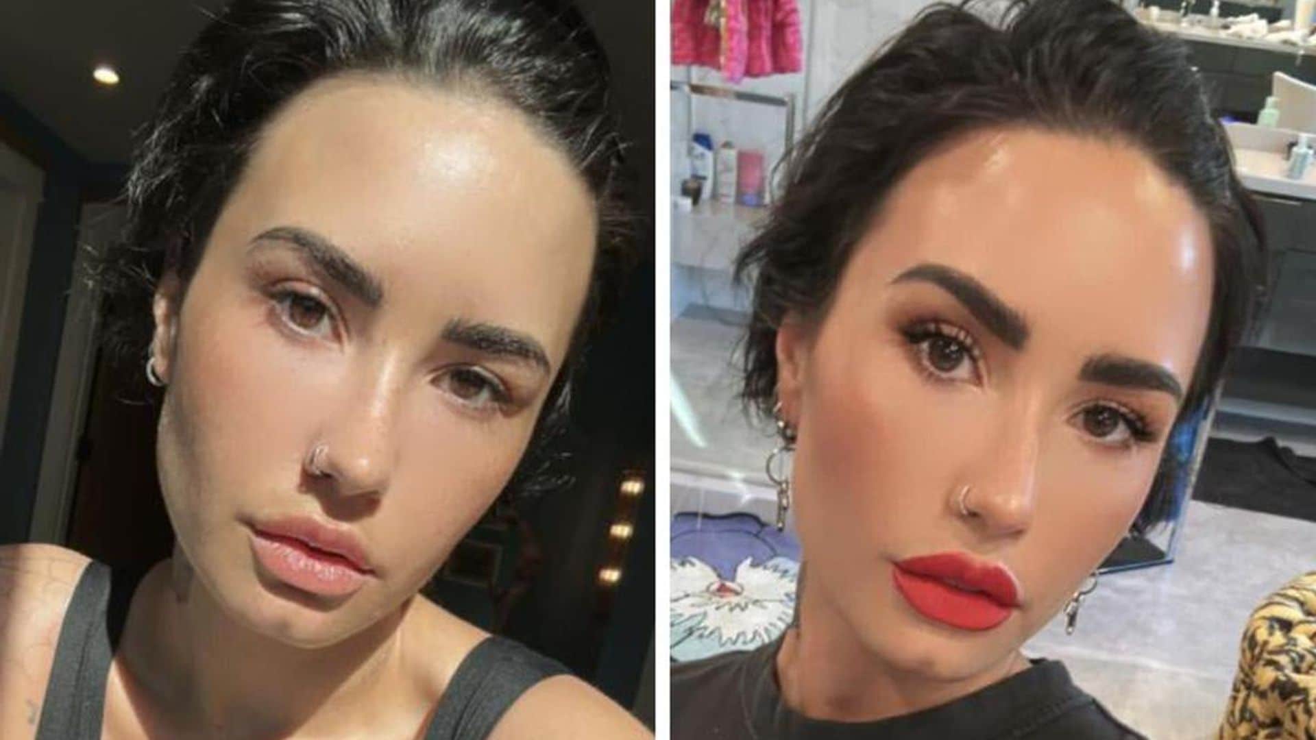 Demi Lovato does her own glam and shows off the before and after