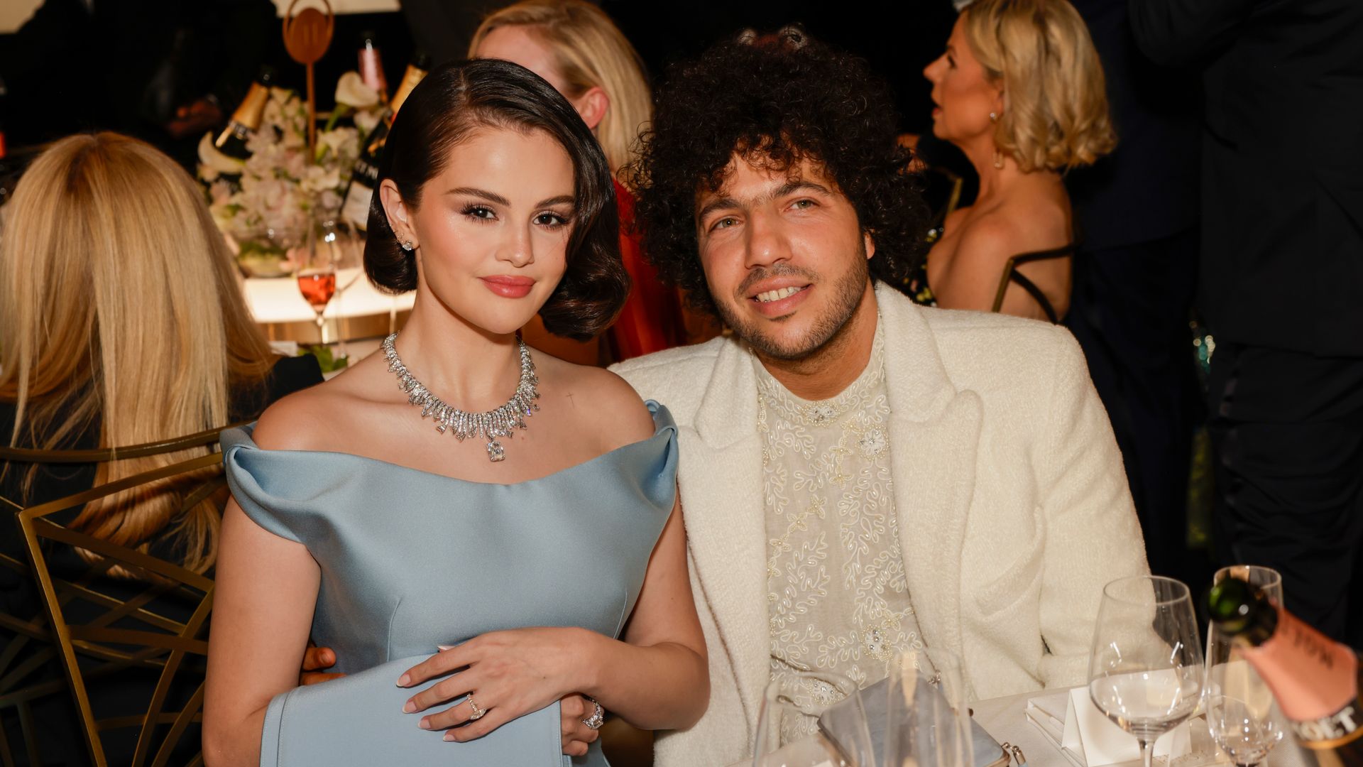  Selena Gomez and Benny Blanco attend the 82nd Annual Golden Globe Awards at The Beverly Hilton on January 05, 2025 in Beverly Hills, California. (Photo by Francis Specker/CBS via Getty Images)
