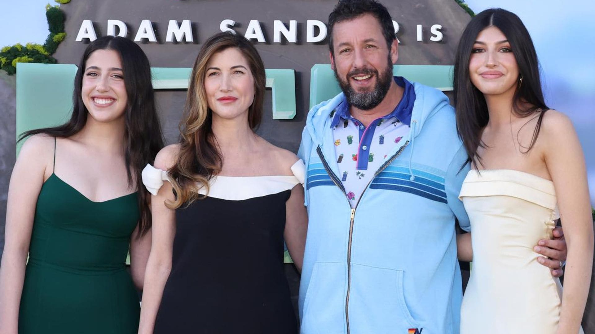 Adam Sandler shows off his relaxed style on the red carpet with Jackie, Sadie and Sunny